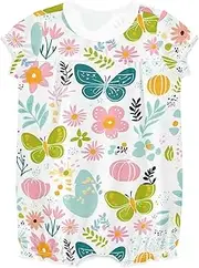 [miaozhen] Toddler Rompers For Girls Ruffled Sleeve Baby Girl Romper Jumpsuit Cotton Casual Summer Bodysuits 12M Little Fresh Safari Butterfly Floral vestidos de nina carters, Little Fresh Safari Butterfly