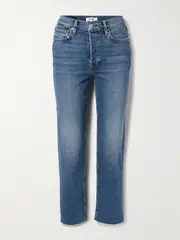 [RE/DONE] RE/DONE - 70s High Rise Stove Pipe Frayed Straight-leg Jeans - Mid denim - 25 25 Blue