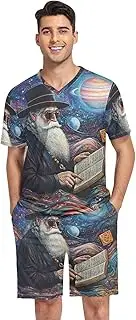 [GAIREG] Colorful Men's Short Sleeve Pajama Sets Soft Casual Pajamas with Pockets S-XXL, Old Man Reading Books, Medium