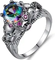 [Generic] Skull Head Ring with Diamond Set and Colored Zircon Ring