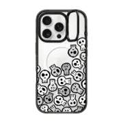 iPhone 16 Pro Impact Ring Stand Case MagSafe Compatible SKULL PARTY, B&W SKULLS HALLOWEEN SPOOKY CREEPY TRANSPARENT