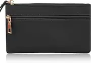 [TIESOME] Women's Wristlet Clutch, Leather Double Zipper Phone Clutch Wallet Large Capacity
