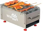WillBBQ Commercial Quality Multi-Size Charcoal Hibachi BBQ Portable Grill Great For Backyard Or Camping Cooking Skewer Kebab Satay Xinjiang Kaochuan (30cm x 18cm) (30cm x 18cm)