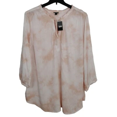 Torrid Peach Tie Dye Peasant Top Size 2X Ruffle V-Neck 3/4 Sleeves Boho NWT