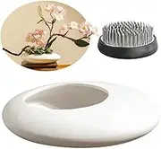 Snblzhef Sentimental Ceramic Vase Set,Pebble Shaped Flower Arrangement Bowl with 2Inch Flower Frog Pin Frog Stem Holder White