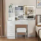 Vanity Desk Makeup Table Stool 3 Light Mode Mirror Dressing Table with 6 Drawers