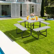 Costway 8-person Square Picnic Table Bench Set with 4 Benches 225 KG Capacity...