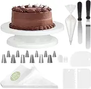 11 Inch Cake Turntable Cake Decorating Kit, 120 Pcs Cake Decorating Tools, Rotating Cake Stand, Cake Scrapers, Cake Spatula, Cake Icing Piping Kit with Nozzles, for Decorating Cake Baking Set