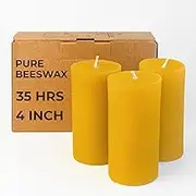 CandWax Pure Beeswax Pillar Candles - 1.8x4 inch Set of 3 - Yellow, 34.5 Hour Burning, Handmade, Smokeless, Natural Home Decor