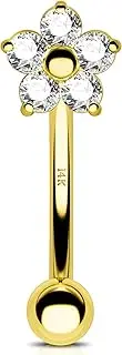 [Jewseen] Rook Earring 14K Yellow Gold Eyebrow Piercing Jewellery 16G Lip Ring Flower Curved Barbell with CZ for Women Men