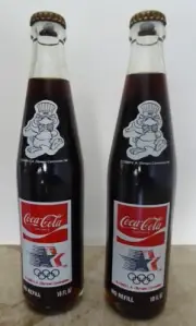 1980 Unopened LA Olympic Committee Coca Cola Coke Glass Bottles Lot of 2