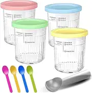4 Pack Cups for Ninja Creami Deluxe 11-in-1 XL Pints, 24 Oz Cup for Ninja Creami NC500, NC501 Series Ice Cream Maker, Dishwasher Safe, BPA-Free, Leak-Proof Reusable Containers with 4 Lids and Scoops