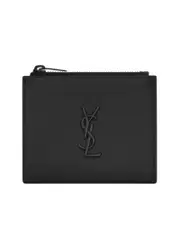 Saint Laurent Monogram Zippered Card Case in Grain de Poudre Embossed Leather