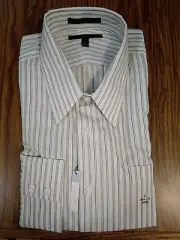 Apt.9 Button Up Shirt Tan Stripe Large Mens 16.5-17 34/35 Long Sleeve Free Ship