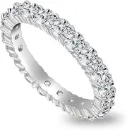B. BRILLIANT Sterling Silver Cubic Zirconia Round-Cut Eternity Wedding Bands Rings Size 5-10
