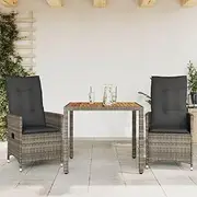 3 Piece Bistro Set Outdoor Furniture Sets, Chair, Table, Dining Set, Perfect for Patio Conversation, Grey Poly Rattan