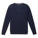 【TOMMY HILFIGER】TOMMY 經典V領刺繡LOGO毛衣 上衣-女-深藍色(平輸品/舒適百搭)