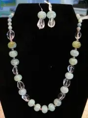 Artisan Sterling Silver 925 Blue Agate Quartz Amazonite Necklace & Earrings Set