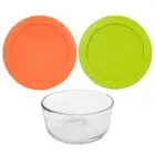 Pyrex 7200 2 Cup Glass Bowl & 7200-PC Orange & 7200-PC Green Edamame plastic lid