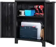 Gardeon Outdoor Storage Cabinet, 92cm Tall Cupboard Tool Box Garden Shed Shelving Storages Bench Tools Chest Organiser Home Furniture Garage Setting, Lockable Adjustable Shelves Black