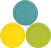 Pyrex 7201-PC 4 Cup (1) Turquoise (1) Edamame Green (1) Meyer Yellow Round Plastic Lids - 3 Pack