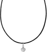 New Genuine Pandora Black Leather Seashell Choker Necklace #398966C01-38cm