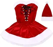 1 Set Christmas Dress Clothing Women' Christmas Decorations Outfits Christmas Costume Women Dresses Dress Hat Party Costume Christmas Adornment Red Polyester WOFASHPURET