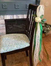 Set of 2 lace pews bows with satin ribbon streamers and rose..you pick colors