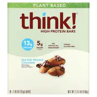 在飛比找iHerb優惠-[iHerb] Think ! 高蛋白棒，海鹽杏仁巧克力味，