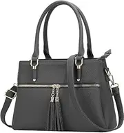 [Fernelleorp] Women Satchel Bags Handle Shoulder Handbags and Purses Pockets Zipper Leather Crossbody Bags (black)