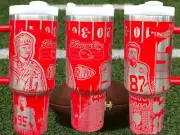 40oz CHIEFS FOOTBALL THEMED LASER ENGRAVED Tumbler W Handle Lid And Straw