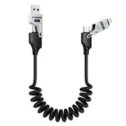 ZUSLAB 4-in-1 Coiled USB-C to USB-C/Lightning Fast Charging Cable 65W � CarPlay & Android Auto Compatible, Multi-Device Charging Cord for iPhone, iPad, Samsung, Laptop � 1.5M, Black