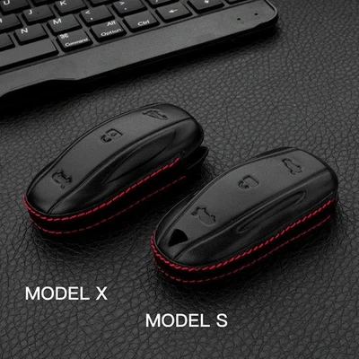 Sleek Black Leather Key Holder Case for Tesla Models Fits Model S/X Fob 1pcs