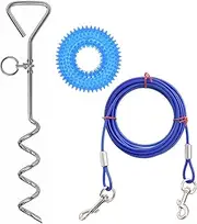 Dog Tie Out Cable and Stake,with Dog Chew Toy,16 ft Heavy Duty Cable, No Tangle, 16 in Ground Stake for Yard, Camping and Beach, Suitable for Small，Medium and Cats Up to 125 lbs