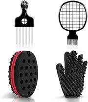 Selalu Hair Sponge Set With Curl Sponge Glove, Metal Hair Pick and Twist Comb for Men Women Curls