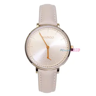 【MANGO】MA6722L-13R-H 簡約三針 藍寶石鏡面 皮錶帶女錶 杏色/玫瑰金 34mm