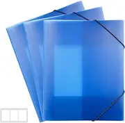 FRETONBA Blue Folder Pack of 3 Postal Folder A4 School Folder 3 Pieces Corner Folder Elastic Band Attachment File A4 Polypropylene Material Robust and Durable Document Folder A4