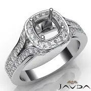 Halo Pave Split Shank Round Semi Mount Platinum 1.4Ct Diamond Engagement Ring
