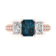 3.61 ct Emerald Cut Topaz Gemstone Three-Stone Ring with Accents Rose Gold