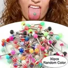 30x Steel Body Piercing Bar Tongue Rings Jewelry Tounge Bars Glitter Colorful