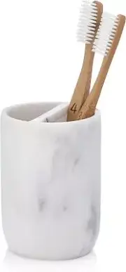 White Marble Toothbrush Holder | Small & Toothpaste