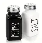 Salt and Pepper Shakers Set Cute Salt Shakers Vintage Glass Black and White