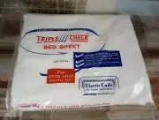 Vintage Fitted Bed Sheet Triple Check White 100% Cotton double bed NOS