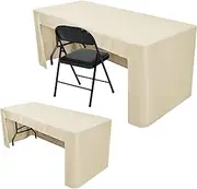 Nasitos 2 Pack Beige 6ft Table Cloth Fitted-Open Back Folding Fabric Table Cover Washable Table Cloth for Rectangular Table, Trade Show, Parties, Wedding, Banquet, Buffet, Jewelry Shows, Craft Fair
