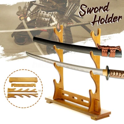 Wood Japanese Samurai Sword Holder Stand Katana Tanto Tai Chi Sword Rack 4 Tier