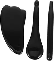 Healeved 3pcs Obsidian Facial Tools Set Natural Stone Face Sculpting Body Massager Cooling Jade Roller Trigger Point Therapy for Relaxation and Mental Clarity