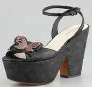 NEW Bottega Veneta Butterfly Embossed Platform Wedge Sandals Black Shoes 40