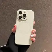 for Magnetic Wireless Charger Case for iPhone 14 13 12 11 Pro Max Plus Matte Silicone Glass Lens Cover,Beige,for iPhone 14 Pro