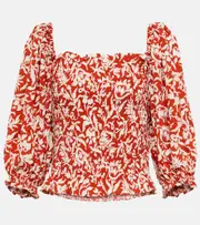 [Polo Ralph Lauren] Polo Ralph Lauren Floral shirred crêpe top AU 10 red