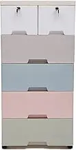Pinkelin Storage Cabinet with 6 Drawers, Colorful Plastic Dresser for Bedroom, Plastic Drawers for Clothes, Large Capacity Drawer Organizer with Lock for Playroom, Bedroom Furniture
